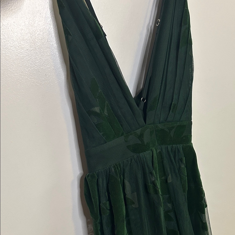 STUNNING Luxxel Deep Green Bridesmaid Dress - velvet and mesh patterns. Fits S - Picture 7 of 9